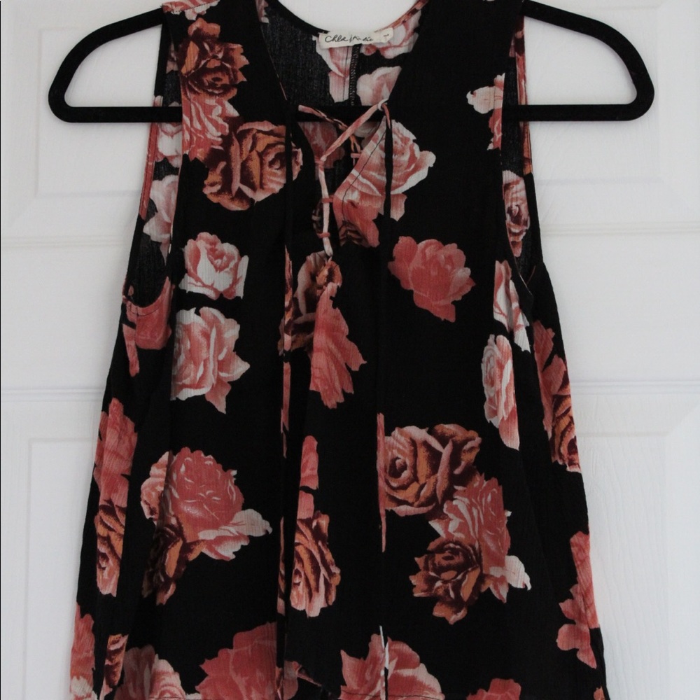 Floral lace up tank top
